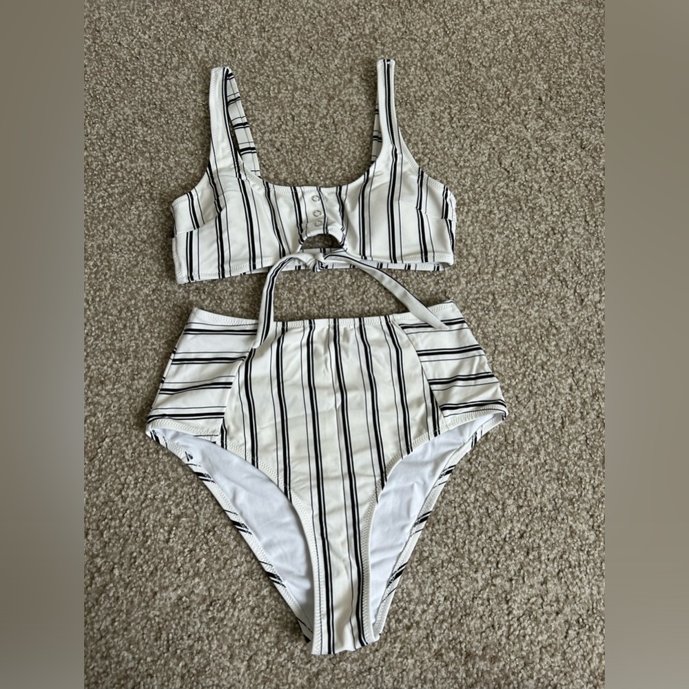Black & White Striped Bikini